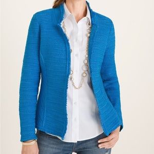 Chico’s • Blue Tweed Cotton Knit Cardigan Blazer Size XL GUC